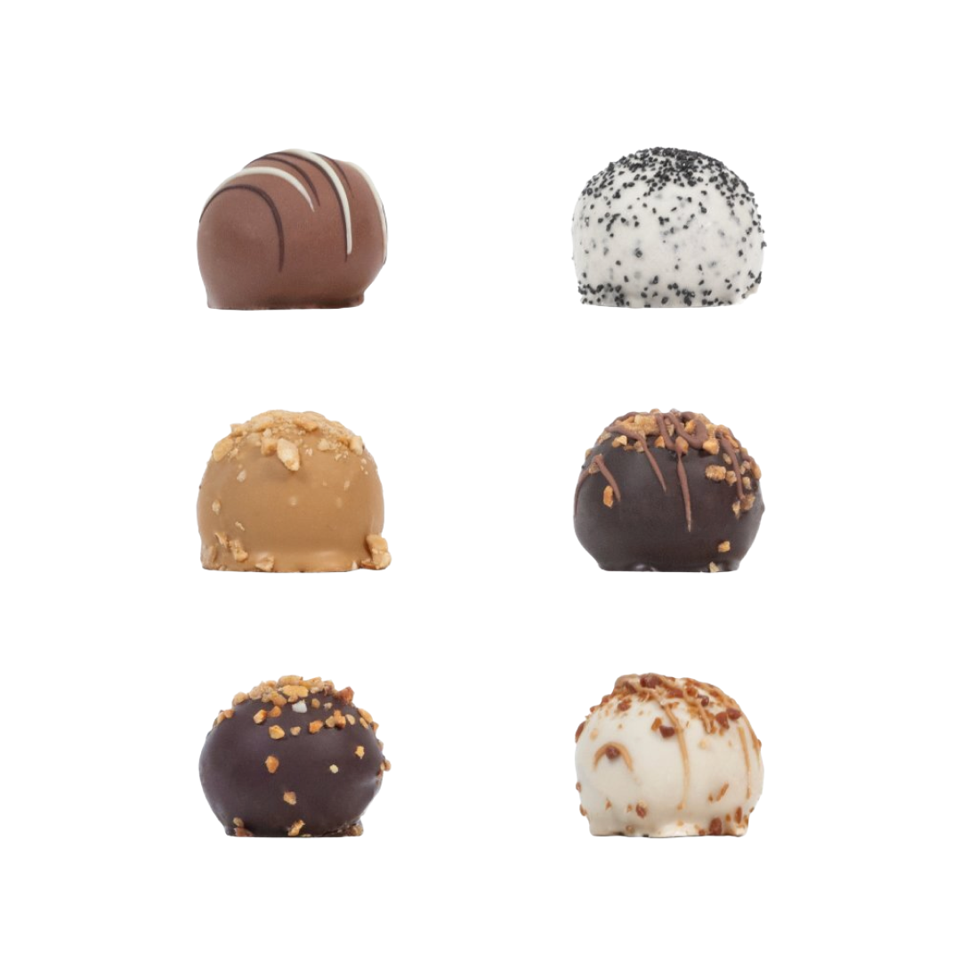 Truffle box 6 pcs. - Cappuccino, licorice, dulce, nougat, salted caramel, raspberry