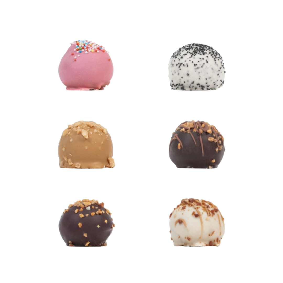 Truffle box 6 pcs. - Strawberry, licorice, nougat, dulce, salted caramel, cappuccino